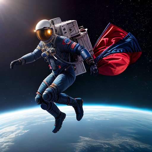 astronaut jumping in space with a parachute