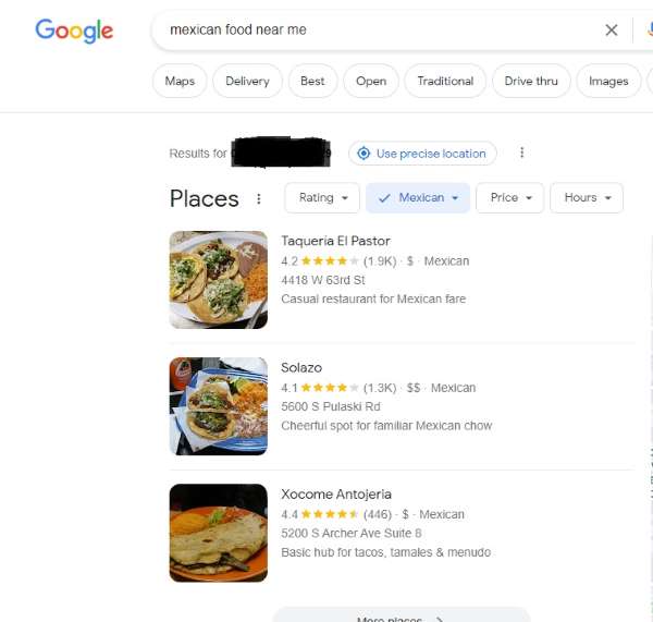 Google Reviews for Mexican food