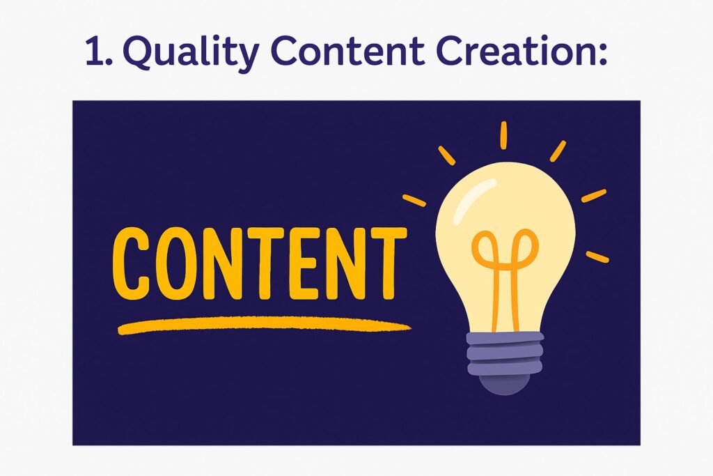 Light bulb next to the word CONTENT written in yellow on a black background, symbolizing quality content creation.