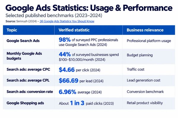 Google Ads Statistics Usage and Performance